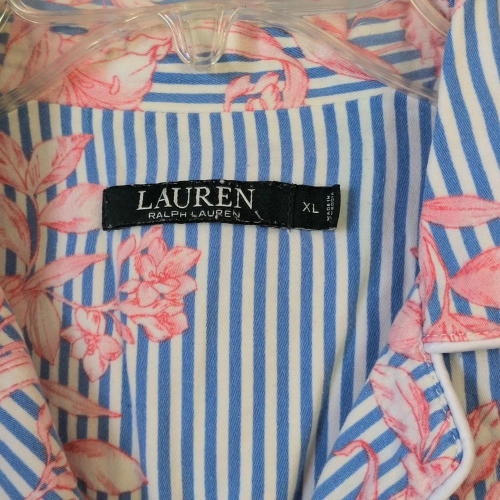 Lauren Ralph Lauren Blue & Pink Striped Floral Pajama Set